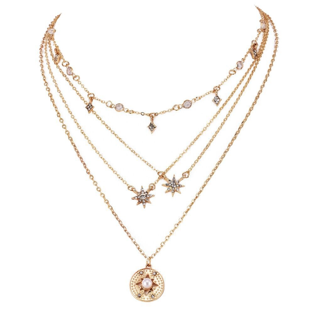 Boho Festival Gold Necklace Chain Layered - Picture 6 of 7